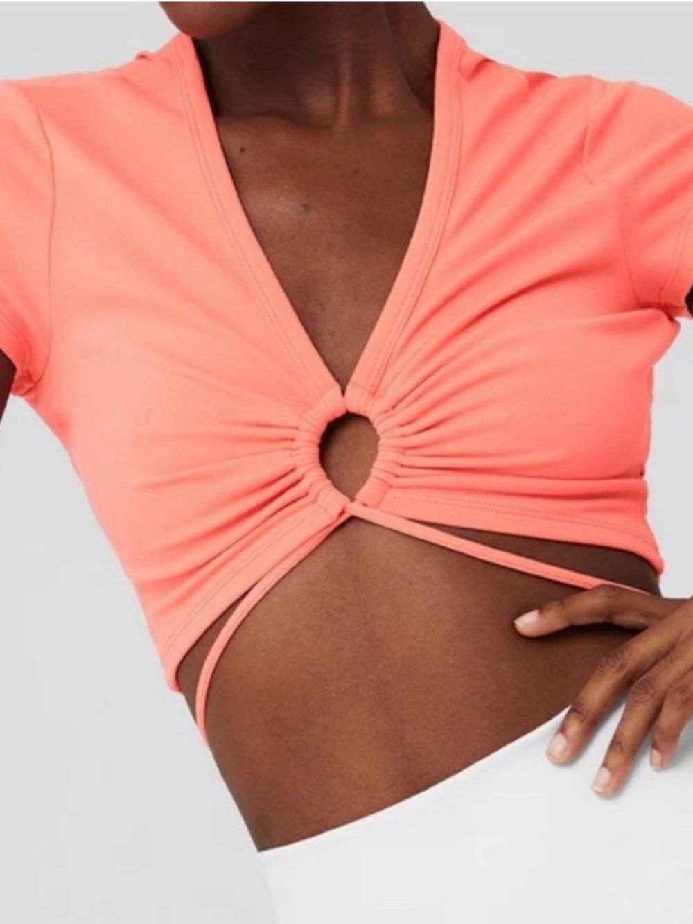 Alo Yoga Coral Drawstring Front Crop Top